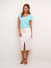 Kaffe Zelina Denim Midi Length Pencil White Skirt - Image 2 of 6