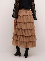 Kaffe Juliane Layered Tiers Brown Maxi Skirt - Image 2 of 6