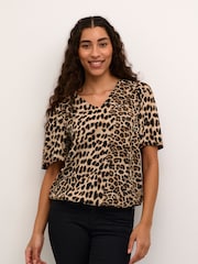 Ariana Half Sleeve V-Neck Brown Blouse - Image 1 of 6