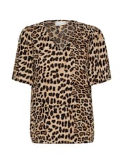 Ariana Half Sleeve V-Neck Brown Blouse - Image 5 of 6