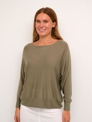 Kaffe Green Jujana Boat Neck Casual Fit Pullover Jumper - Image 1 of 1