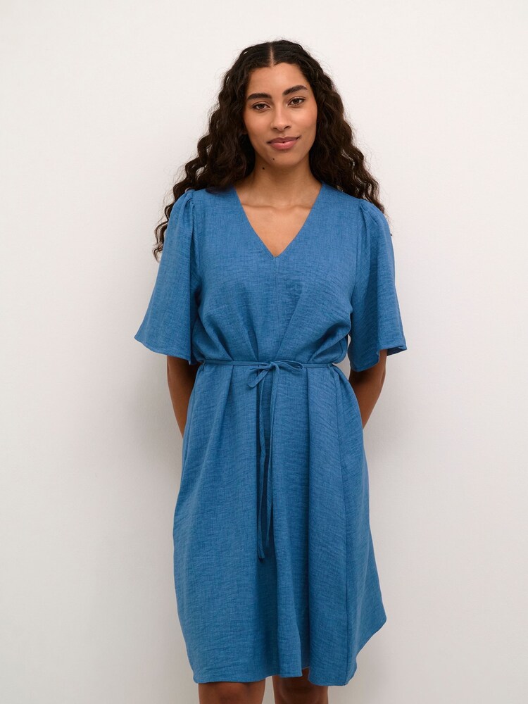 Kaffe Blue Elise V-Neck Knee-Length Belted Dress - Image 1 of 1