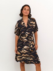 Kaffe Laila Short Sleeve Belted Black Shirt Dress - Image 1 of 4