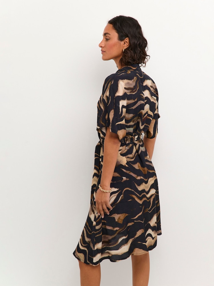 Kaffe Laila Short Sleeve Belted Black Shirt Dress - Image 2 of 4