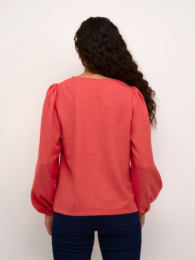 Kaffe Red Elise V-Neck Long Sleeve Blouse - Image 2 of 6