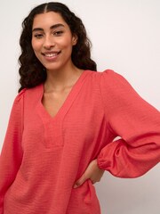 Kaffe Red Elise V-Neck Long Sleeve Blouse - Image 4 of 6