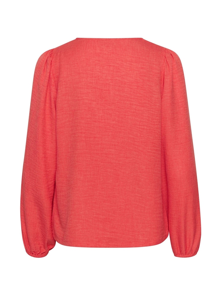 Kaffe Red Elise V-Neck Long Sleeve Blouse - Image 6 of 6