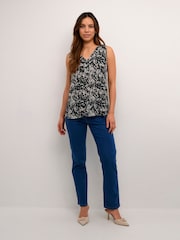Kaffe Amber V-Neck Printed Sleeveless Black Top - Image 3 of 6