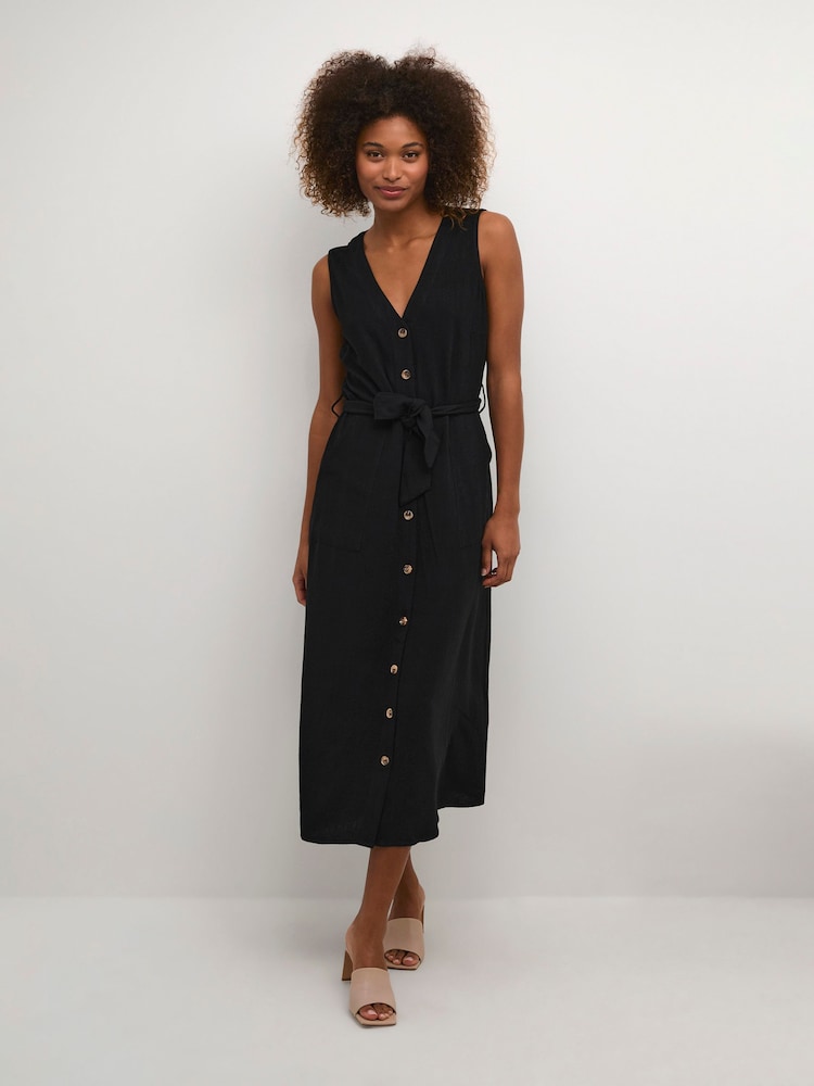 Kaffe Liny Sleeveless Buttons Black Maxi Dress - Image 2 of 6