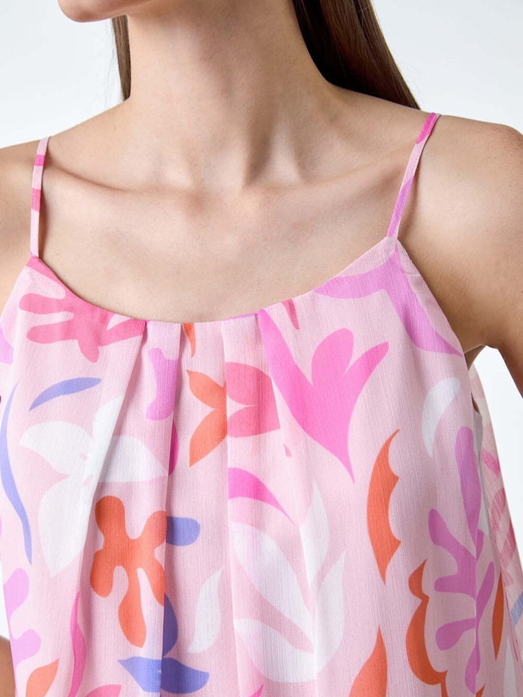 Roman Pink Floral Print Chiffon Cami Top - Image 5 of 5