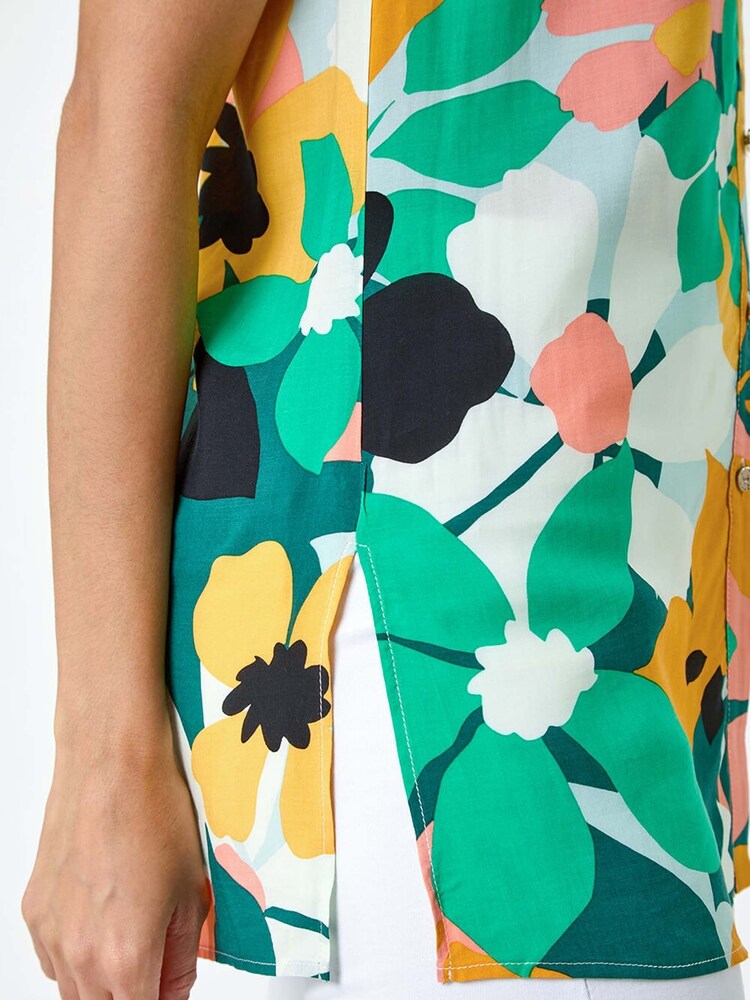 Roman Green Floral Print Sleeveless Button Blouse - Image 2 of 5