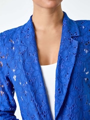 Roman Blue Cotton Blend Floral Lace Jacket - Image 5 of 5