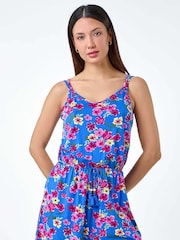 Roman Blue Floral Print Sleeveless Stretch Playsuit - Image 2 of 5