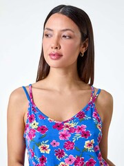 Roman Blue Floral Print Sleeveless Stretch Playsuit - Image 4 of 5