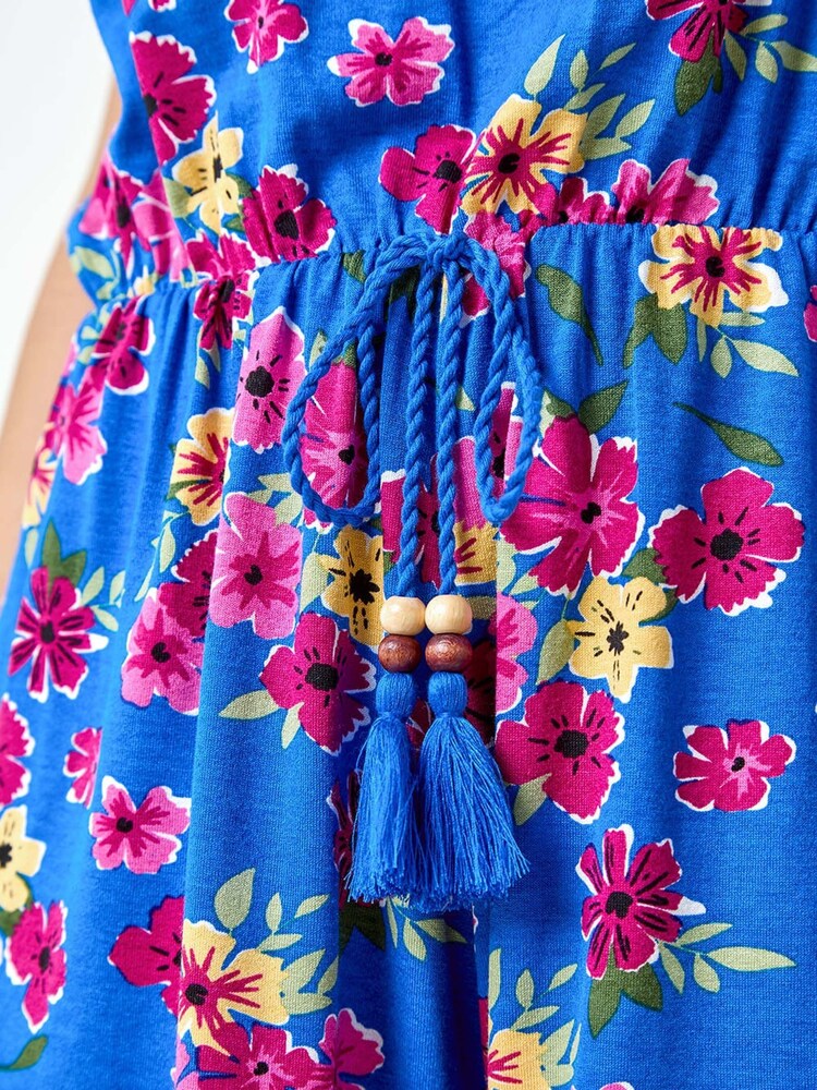 Roman Blue Floral Print Sleeveless Stretch Playsuit - Image 5 of 5
