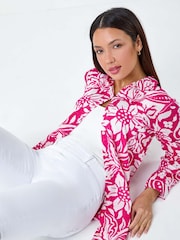 Roman Pink Floral Print Longline 100% Cotton Shirt - Image 1 of 5