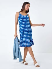 Roman Blue Tie Dye Print Strappy Stretch Dress - Image 1 of 5