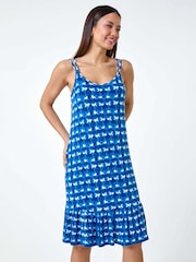 Roman Blue Tie Dye Print Strappy Stretch Dress - Image 2 of 5