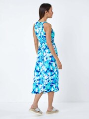 Roman Blue Abstract Halter Neck Stretch Midi Dress - Image 3 of 5