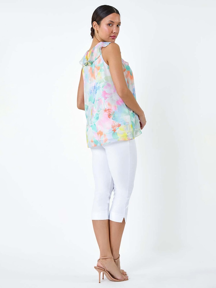 Roman Green Floral Print Ruffle Front Top - Image 2 of 5