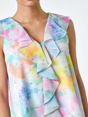 Roman Green Floral Print Ruffle Front Top - Image 4 of 5