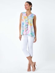 Roman Green Floral Print Ruffle Front Top - Image 5 of 5