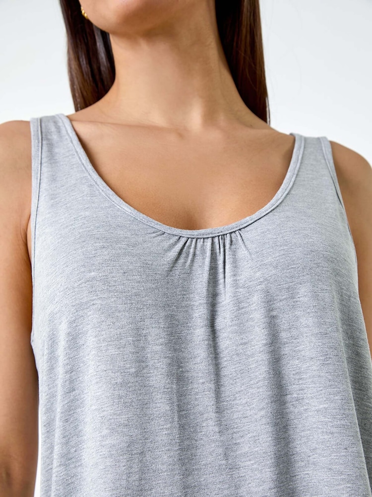 Roman Grey Plain V-Neck Stretch Jersey Vest Top - Image 5 of 5