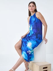 Roman Blue Floral Print Halterneck Midi Dress - Image 2 of 5