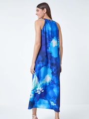 Roman Blue Floral Print Halterneck Midi Dress - Image 3 of 5
