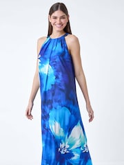 Roman Blue Floral Print Halterneck Midi Dress - Image 4 of 5