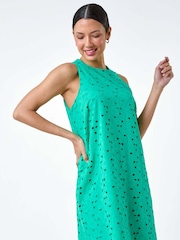 Roman Green 100% Cotton Embroidery Detail Shift Dress - Image 1 of 5