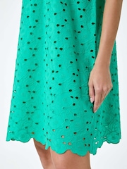 Roman Green 100% Cotton Embroidery Detail Shift Dress - Image 5 of 5