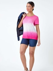 Roman Pink Ombre Burnout Print Stretch Jersey T-Shirt - Image 5 of 5