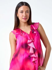 Roman Pink Ombre Print Ruffle Front Top - Image 1 of 5