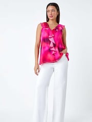 Roman Pink Ombre Print Ruffle Front Top - Image 3 of 5