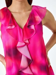 Roman Pink Ombre Print Ruffle Front Top - Image 4 of 5