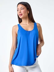 Roman Blue Plain V-Neck Stretch Jersey Vest Top - Image 2 of 5