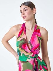 Roman Pink Floral Print Halterneck Maxi Dress - Image 4 of 5