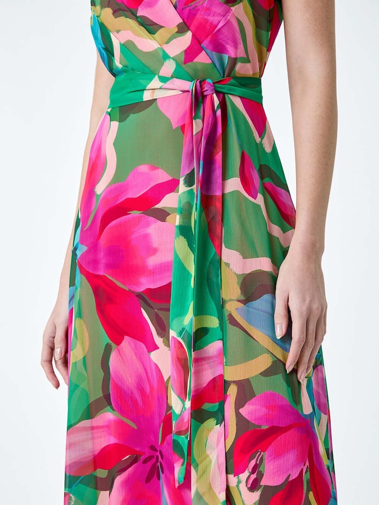 Roman Pink Floral Print Halterneck Maxi Dress - Image 5 of 5
