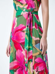 Roman Pink Floral Print Halterneck Maxi Dress - Image 6 of 6
