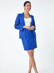 Roman Blue Cotton Blend Floral Lace Skirt - Image 1 of 5