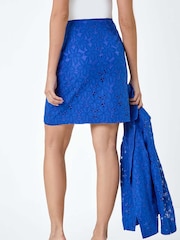 Roman Blue Cotton Blend Floral Lace Skirt - Image 3 of 5