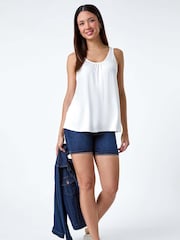 Roman White Plain V-Neck Stretch Jersey Vest Top - Image 2 of 5