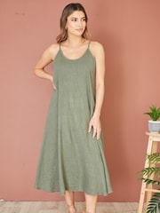 Yumi Green Relaxed Fit Italian 100% Linen Midi Sundress - Image 1 of 4