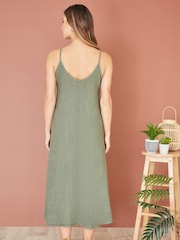 Yumi Green Relaxed Fit Italian 100% Linen Midi Sundress - Image 3 of 4