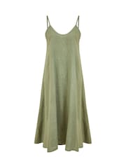 Yumi Green Relaxed Fit Italian 100% Linen Midi Sundress - Image 4 of 4