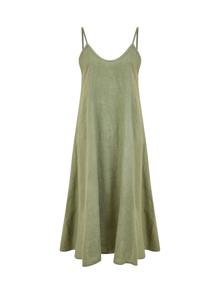 Yumi Green Relaxed Fit Italian 100% Linen Midi Sundress - Image 4 of 4