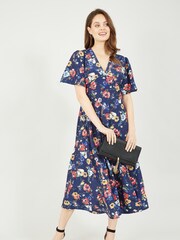 Yumi Blue Bird And Floral Print Midi Dress - Image 1 of 4