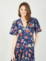 Yumi Blue Bird And Floral Print Midi Dress - Image 2 of 4