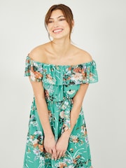 Yumi Green Floral Bardot Dress - Image 2 of 4